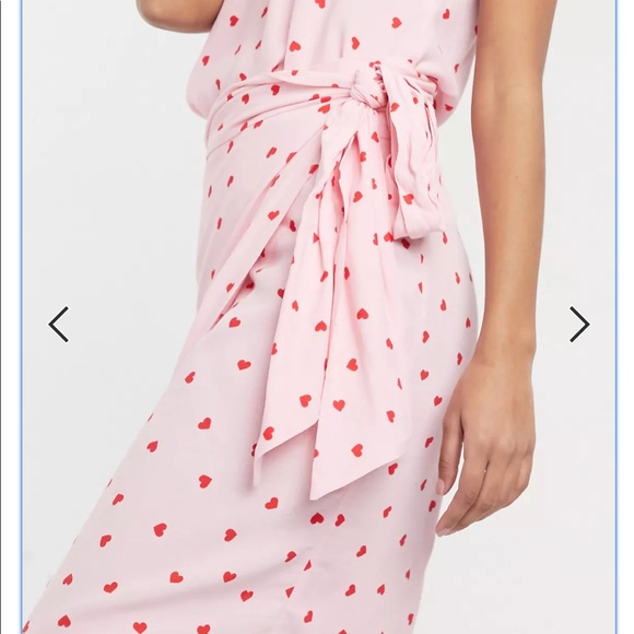 ASOS Style Cheat Satin Wrap Midi Skirt in Pink and Red Heart Print - Picture 5 of 5